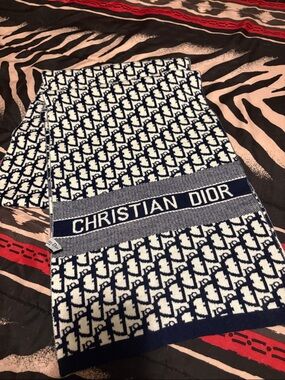 Dior Navy and White Christian Dior Logo Scarf